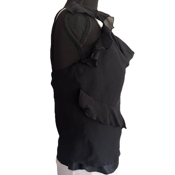 St. John Evening Sz 4 Silk Black Ruffle Trim Sleeveless Camisole Romantic Top - Picture 2 of 7